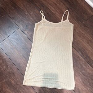 Slim Ribbed Beige Cami Tank with Spaghetti Straps